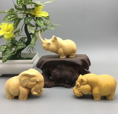 黃楊木非洲三寶 犀牛大象河馬 動物木雕 居家擺件擺飾 送禮禮品