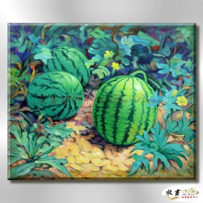 【放畫藝術】西瓜ST179 純手繪 油畫 方形 藍綠 冷色系 無框畫 圓圓滿滿 平安大吉 鴻運當頭 餐廳