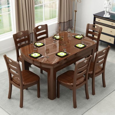 【現貨】全實木餐桌椅組合純橡木可伸縮折疊圓桌10人圓桌家用小戶型飯桌子