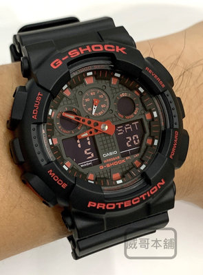 【威哥本舖】Casio台灣原廠公司貨 G-Shock GA-100BNR-1A 黑紅系列 經典雙顯錶