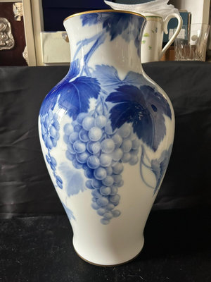 Okura大倉陶園 岡染葡萄藤 稀有絕版款大號35cm花瓶