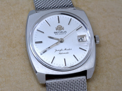 《寶萊精品》Benrus 貝羅司銀灰白方圓型自動男子錶