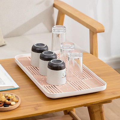 茶盤茶杯茶具托盤家用簡約瀝水干泡盤現代小型儲水塑料放水杯托盤廚房收納 百貨