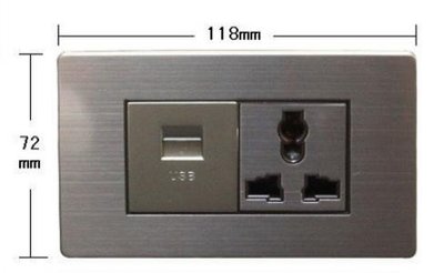 銀,不銹鋼拉絲,萬用插座搭USB插座面板,USB可充電,三孔插座面板,usb插座面板