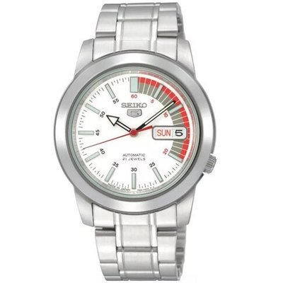 SEIKO WATCH 精工盾牌五號系列蠔式型不銹鋼白面星期日期自動上鍊機械鋼帶腕錶 型號：SNKK25K1【神梭鐘錶】