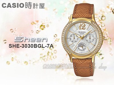 CASIO 時計屋 卡西歐手錶 SHEEN SHE-3030BGL-7A 女錶 皮革錶帶 防水 礦石玻璃 保固 附發票