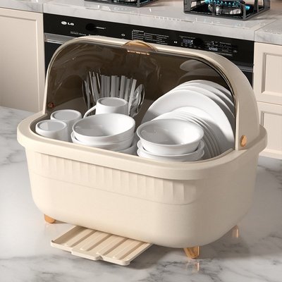 廚房瀝水碗架帶蓋塑料碗柜碗筷餐具收納盒放碗碟架滴水碗盤置物架