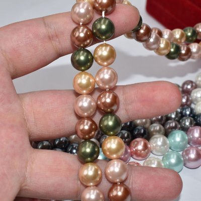 珍珠南洋貝珠散珠6-12mm多色鍍彩直孔珍珠diy手工飾品配件貝殼珠