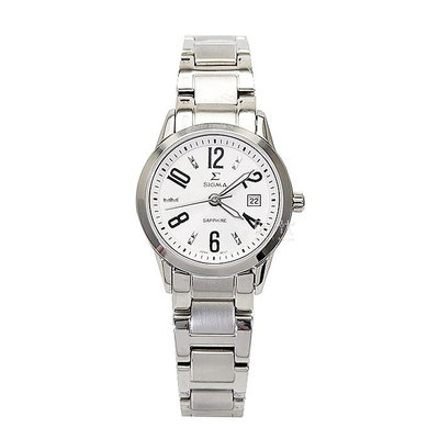 【SIGMA】簡約時尚 藍寶石鏡面 數字 日期顯示 鋼錶帶女錶 88023L-2 黑色 26mm 平價好選擇