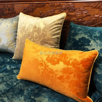 現代簡約輕奢天鵝絨靠背墊客廳沙發抱枕套愛馬仕橙色床頭腰枕含芯-DD220831