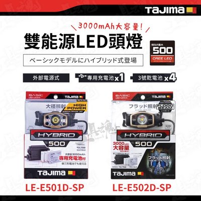 日本E501D-SP E502DSP 田島 TAJIMA 雙能源LED頭燈 500流明 防水 充電式 高亮度 LED燈