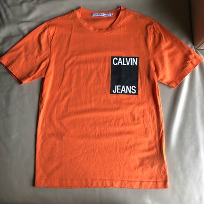 [品味人生]保證正品 Calvin Klein CK 桔色 黑LOGO 短袖T恤 短T size S