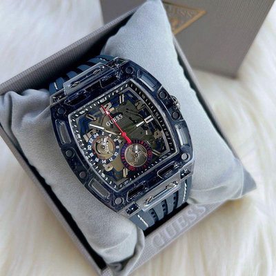 GUESS Phoenix 酒桶形鏤空錶盤 深藍色橡膠錶帶 石英 男士手錶 GW0499G1