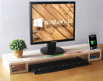 6851A 日式 簡約木製電腦桌上架 螢幕增高架收納架桌上置物架 鍵盤架雙格螢幕架多功能松木分類整理架