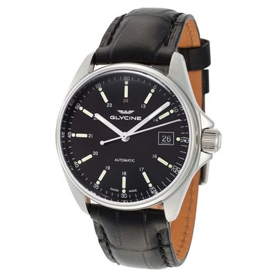 瑞士製機械錶 Glycine 冠星限時特賣43折! Combat 藍寶石黑色皮帶手錶男錶*全新真品原廠包裝