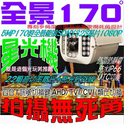 缺貨中~全景170度四合一台灣製造就是這個光玩美推薦監視器AHD TVI 1080P彩色SONY323+22顆LED+抗干擾防雷