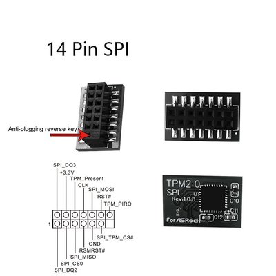 TPM2.0安全模塊 SPI 14針 LPC 14/18/20針主闆卡 適用於 華擎TPM2 -SLI -S -SPI