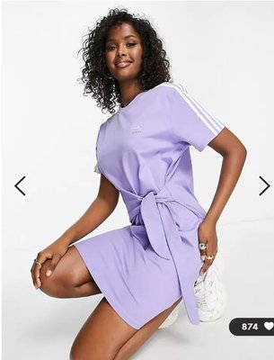 (嫻嫻屋) 英國ASOS-adidas Originals紫色圓領T-shirt綁腰裙洋裝 現貨uk10