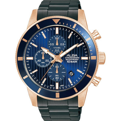 ALBA 雅柏 時尚三眼計時手錶-45mm/黑x藍(VD57-X217SD/AM3978X1)