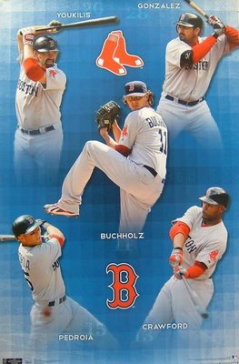MLB紅襪Youkilis, Adrian Gonzalez, Carl Crawford, Dustin Pedroia Clay Buchholz原版海報