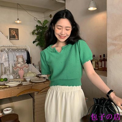 Sonaの屋針織短袖上衣 178940韓版新款甜美花邊領短袖針織衫