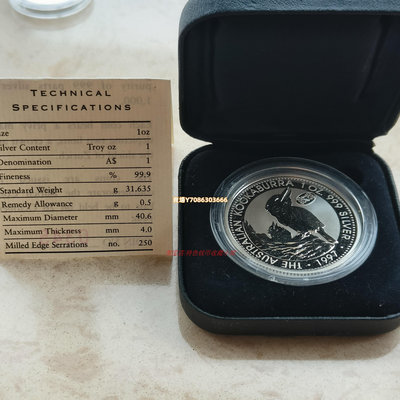 原盒證 澳大利亞1997年蘇黎世徽記笑翠鳥1元精制銀幣 含0.5g鉑金 錢幣 銀幣 紀念幣【悠然居】224