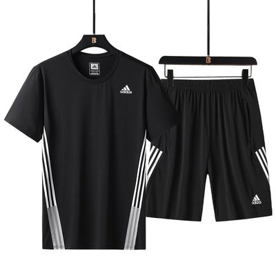 現貨熱銷-Adidas愛迪達短袖套裝男裝運動服健身訓練透氣速幹T恤短褲兩件套