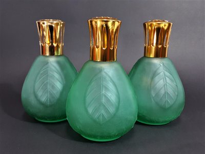 [銀九藝] 早期 綠色 酥油燈 油燈 琉璃瓶 三件一標 (A)