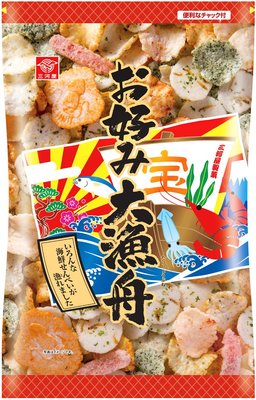 +東瀛go+三河屋 大漁舟仙貝蝦餅 160g 大份量 綜合海鮮餅 蝦餅 海鮮米果 日本原裝 日本零食 仙貝