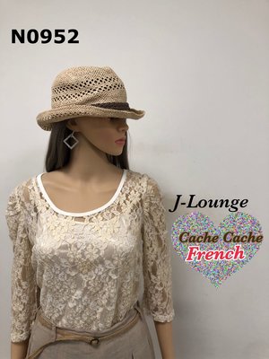 N0952 全新法國Cache Cache奢華金蕾絲公主袖上衣lace blouse J-Lounge