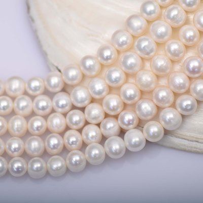 珍珠天然淡水珍珠散珠9-10mm大顆粒媽媽項鏈雞蛋近圓珍珠diy飾品配件