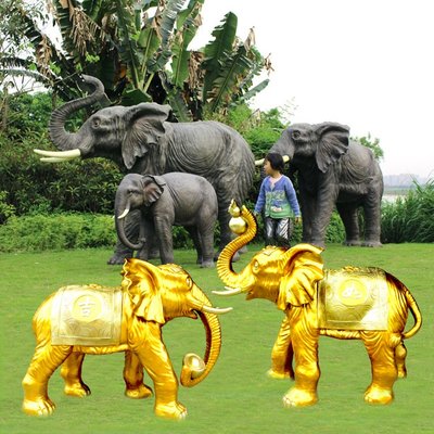 仿真落地大象擺件風水玻璃鋼動物雕塑模型戶外公園大門口一對招財