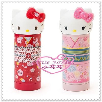小花花日本精品♥ Hello Kitty   不鏽鋼保溫杯  保溫保冷隨手杯 和服系列紅色大頭造型11257103