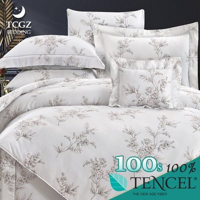 §同床共枕§TENCEL100%100支天絲萊賽爾纖維 雙人5x6.2尺 舖棉床罩舖棉兩用被七件式組-莎白