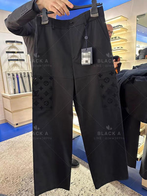 【BLACK A】LV 2024早春系列 黑色monogram植絨棉質工裝風長褲 價格私訊