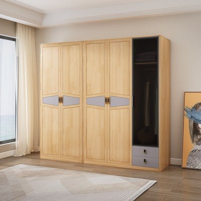 現代簡約北歐組合實木衣柜小戶型出租房臥室衣櫥平開門收納儲物柜