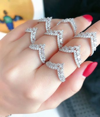 【鑽石戒指】18K白金鑽排戒 V排鑽戒 奢華美戒 40分鑽石 質感真金真鑽