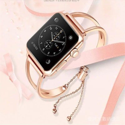 適用蘋果手錶apple watch 4/5/6/7代表金屬鏤空帶 女生款iwatch 7代6代SE 不銹鋼V型手鐲錶帶