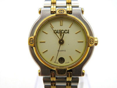 瑞士製Gucci古馳 石英女士錶/雙色精鋼錶鍊/秀麗婉約好錶*防水*#9000L*