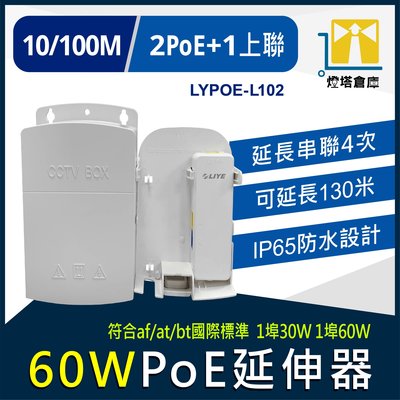 中繼器 網路延長器 POE分配器 網路攝影機專用 POE延長器 LYPOE-L102 一進二出 100M POE中繼器