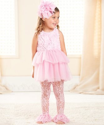 ㊣美國童裝  Mud Pie 粉紅蕾絲立體花朵+蕾絲內搭褲2件組 ( 5T)