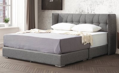【生活家傢俱】SY-19-4A：灰色布6尺雙人床【台中家具】床頭片+床底 北歐風 棉麻布+實木架 台灣製造