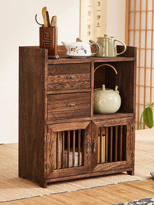實木茶櫃置物架茶葉櫃茶具收納茶架博古架中式茶杯架展示櫃矮櫃