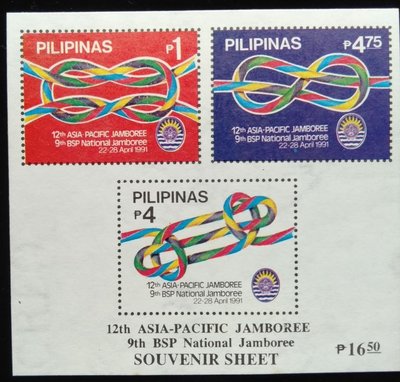 菲律賓郵票PHILIPPINE第12屆亞太區男童軍大會郵票小型張（8字形繩結）1991年4月22日發行特價