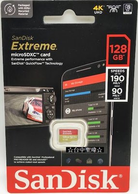 Sandisk Extreme microSDXC 128GB 記憶卡〔無轉卡〕TF 128G U3 A2 V30 190MB/s 公司貨 SDSQXAA