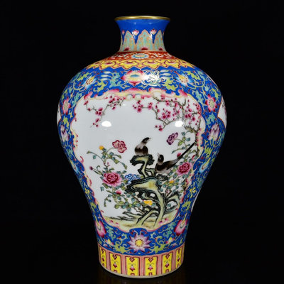 中國古瓷 清乾隆年琺瑯彩花鳥紋梅瓶40*26m30000RT-1814
