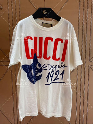 【BLACK A】Gucci 23女裝新款 1921小貓咪印花短袖T恤 白色 價格私訊
