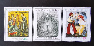 郵票斯洛伐克郵票2001館藏繪畫雕刻版3全新外國郵票