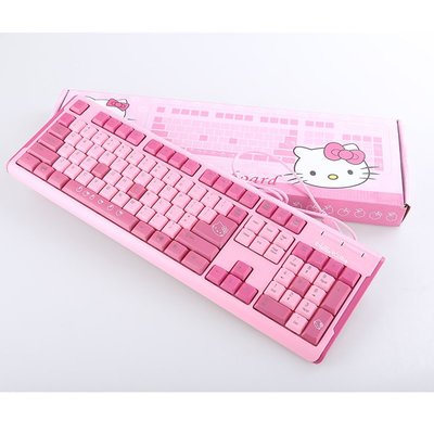 HelloKitty有線鍵盤USB女生最愛鍵盤 可愛卡通KT貓靜音鍵盤（有線）