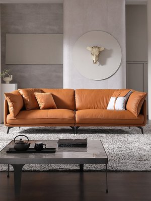 真皮沙发头层牛皮现代简约轻奢客厅大小户型意式极简直排沙发